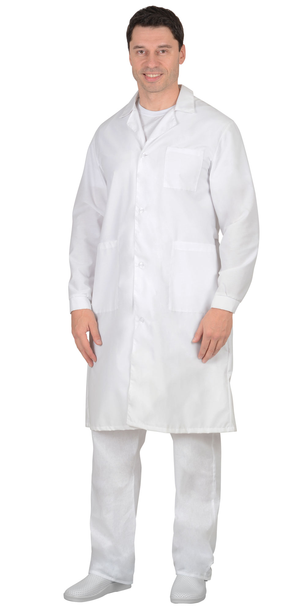 01563 Халат х/б бязь, мужской белый (ЧЗ)