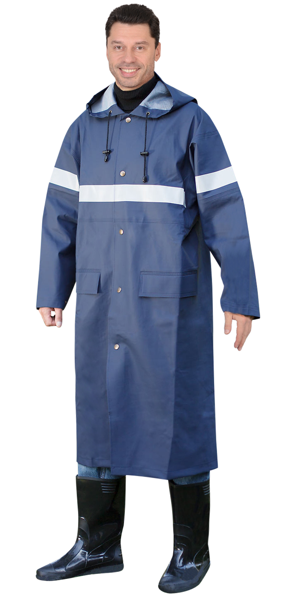 04277 Плащ влагозащитный Волга с СОП (280 гр/м2) (тип Циклон) синий (ЧЗ)