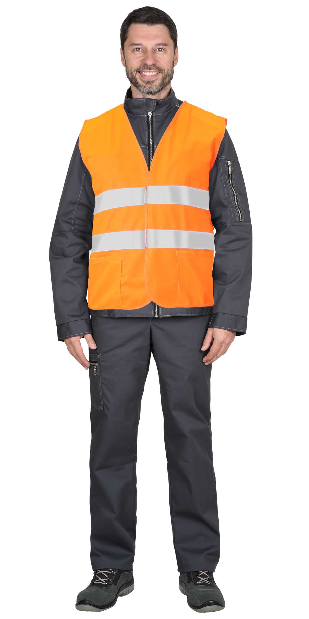 136232 Жилет сигнальный SIRIUS кл.2, 2 СОП (трик.120 гр/м2, карманы) оранжевый (ЧЗ)