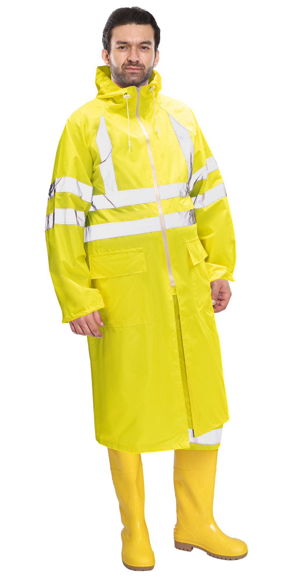 141529 Плащ влагозащитный сигнальный с СОП SIRIUS Профи (225 гр/м2) лимонный (ЧЗ)